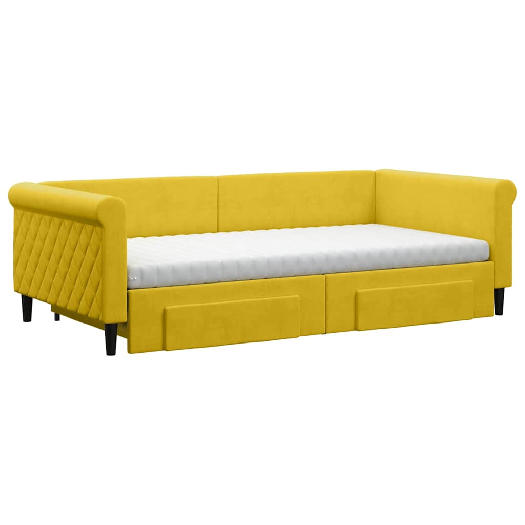 daybed med udtræk og skuffer 100x200 cm velour gul