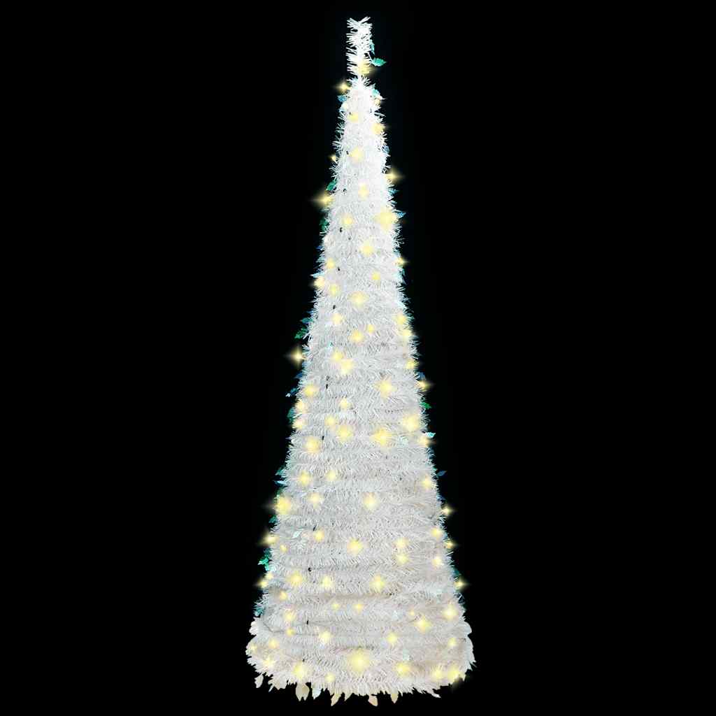 kunstigt juletræ med 100 LED'er 150 cm pop op-funktion hvid