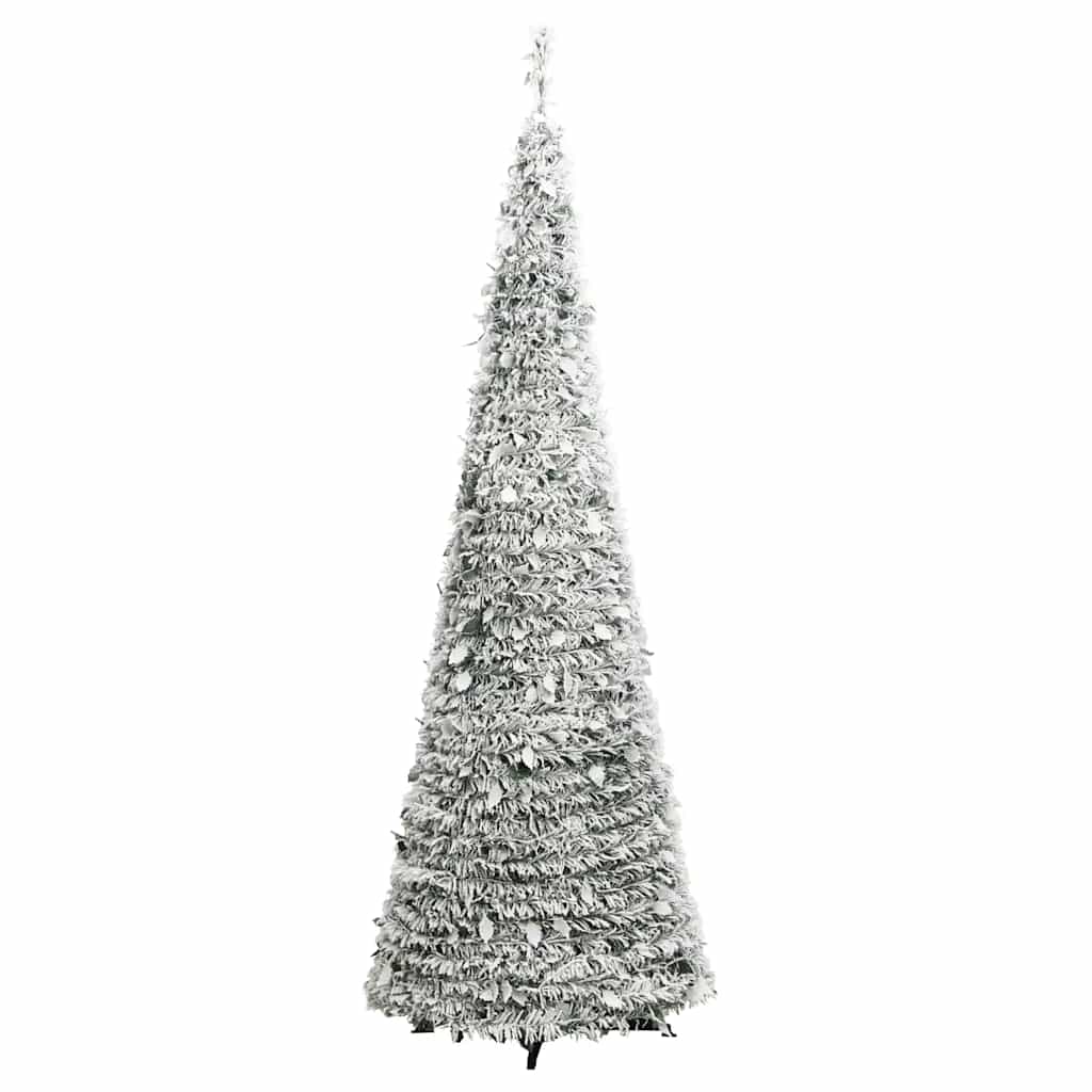 kunstigt juletræ med sne 150 LED'er 180 cm pop op-funktion