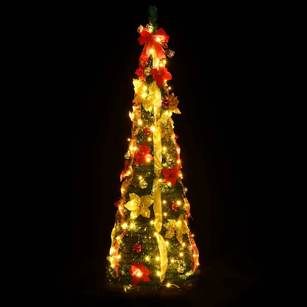 kunstigt juletræ med 150 LED'er 180 cm pop op-funktion grøn