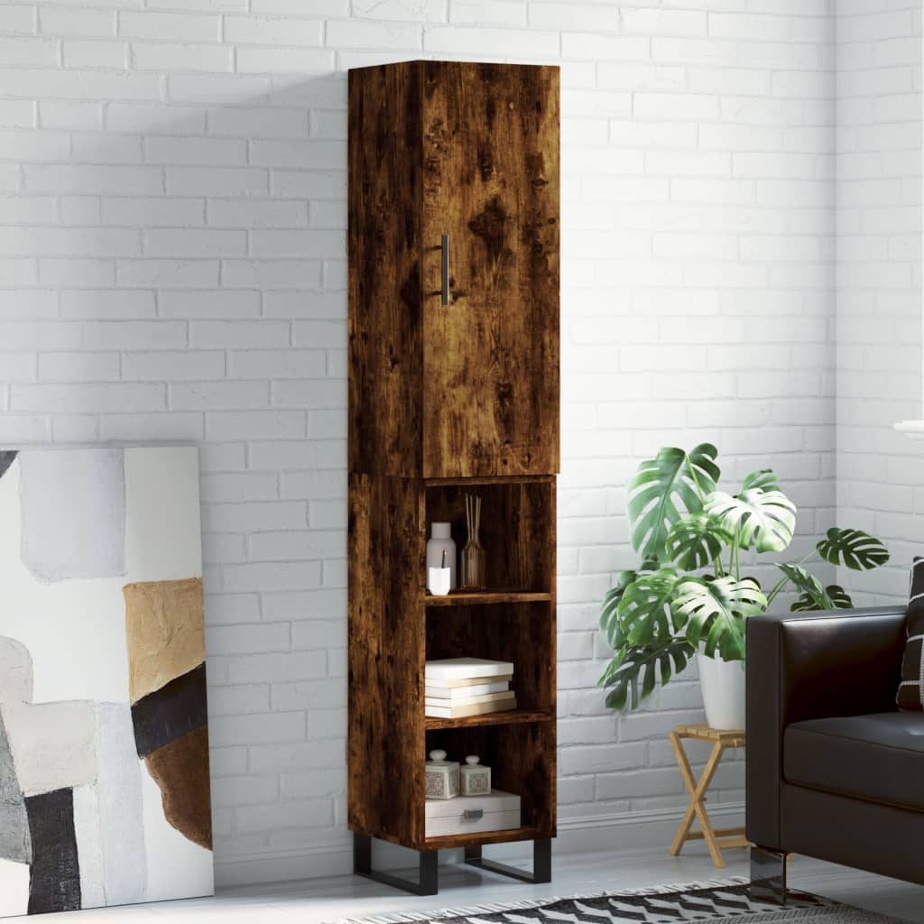skab 34,5x34x180 cm konstrueret træ røget egetræ