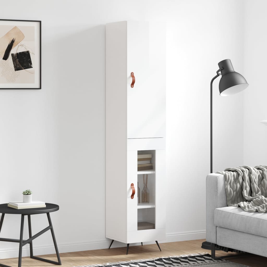 skab 34,5x34x180 cm konstrueret træ hvid højglans