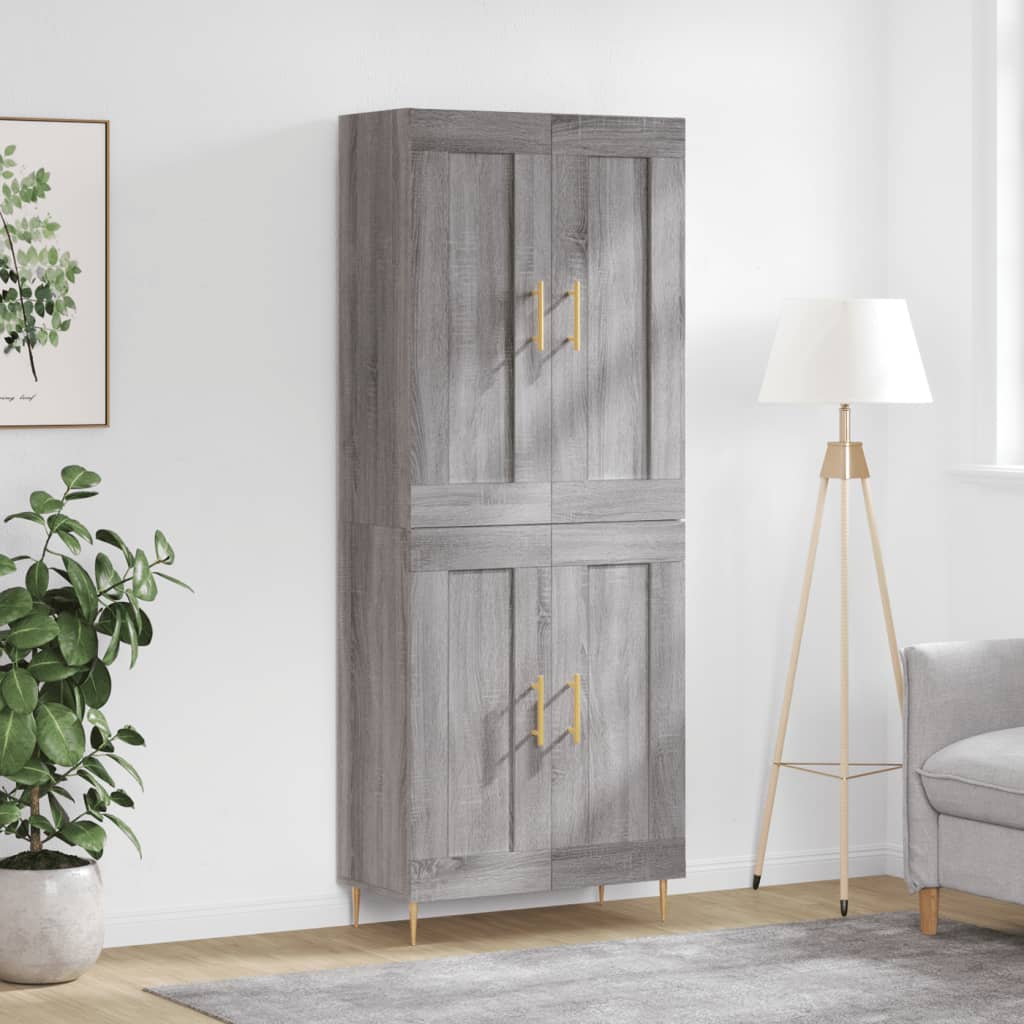 højskab 69,5x34x180 cm konstrueret træ grå sonoma-eg
