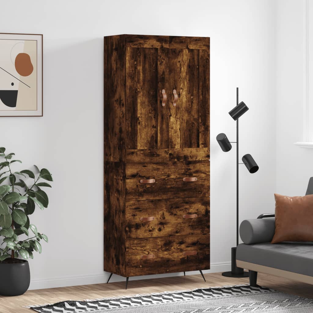 højskab 69,5x34x180 cm konstrueret træ røget egetræsfarve
