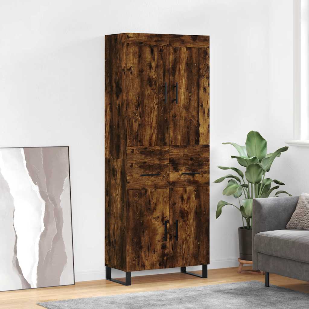 højskab 69,5x34x180 cm konstrueret træ røget egetræsfarve
