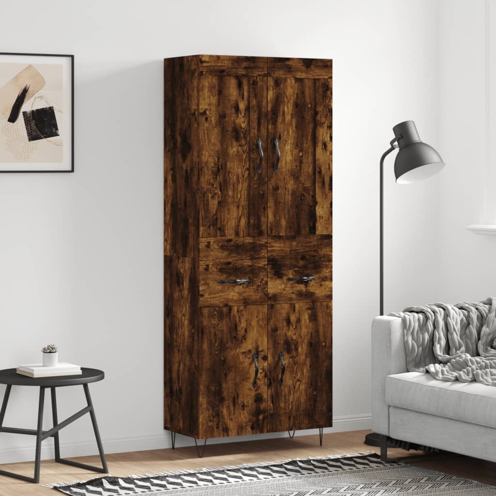 højskab 69,5x34x180 cm konstrueret træ røget egetræsfarve