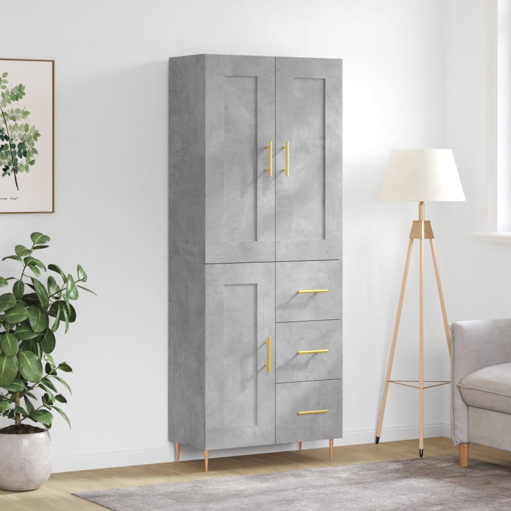 højskab 69,5x34x180 cm konstrueret træ betongrå