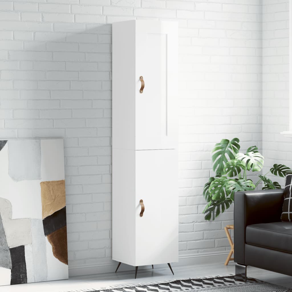 skab 34,5x34x180 cm konstrueret træ hvid højglans