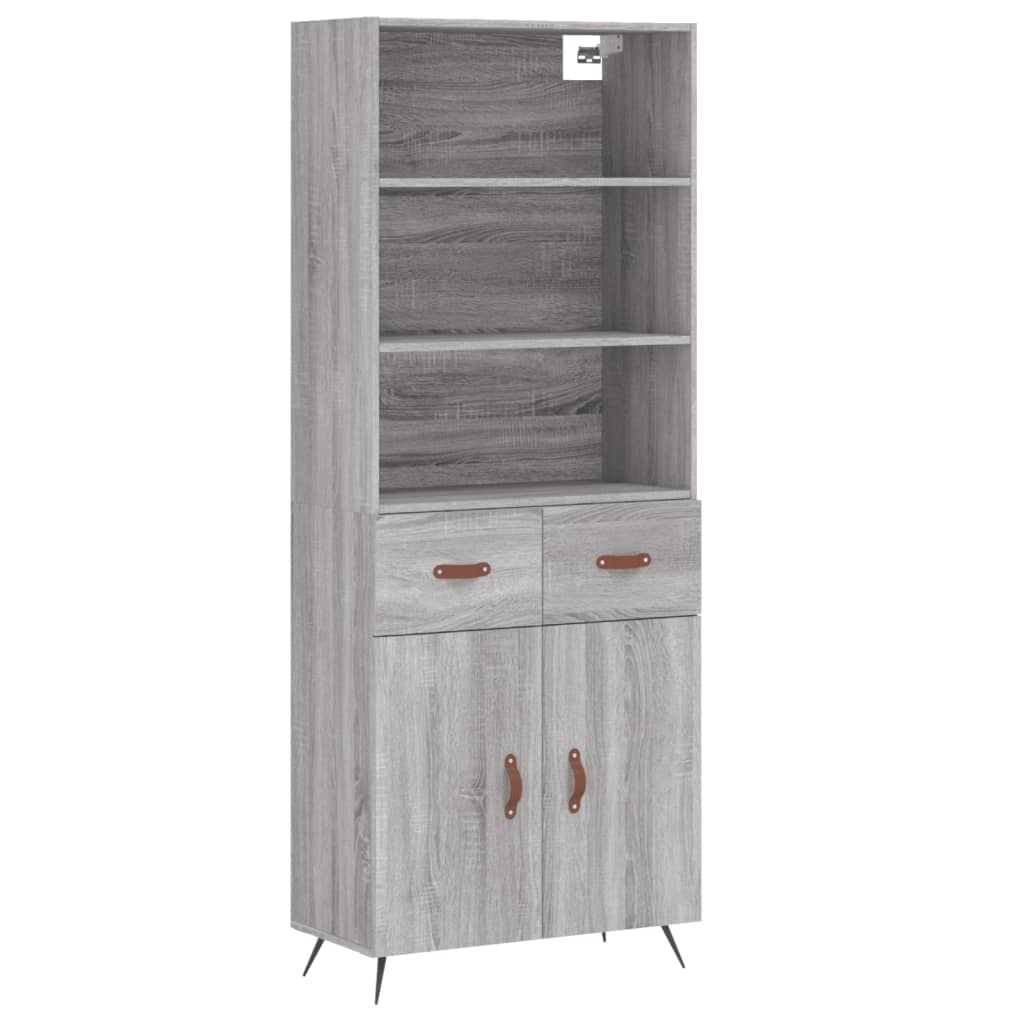 højskab 69,5x34x180 cm konstrueret træ grå sonoma-eg