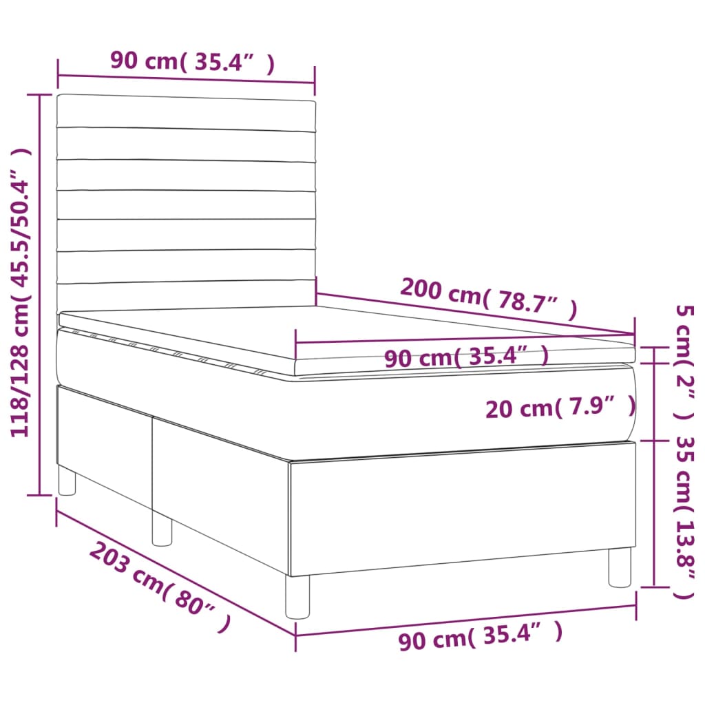 kontinentalseng med madras 90x200 cm stof cremefarvet