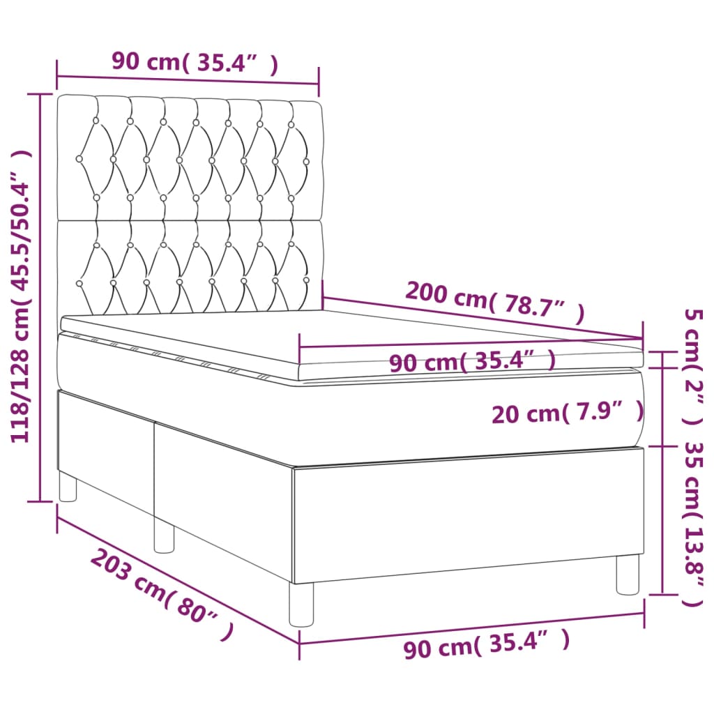 kontinentalseng med madras 90x200 cm stof cremefarvet