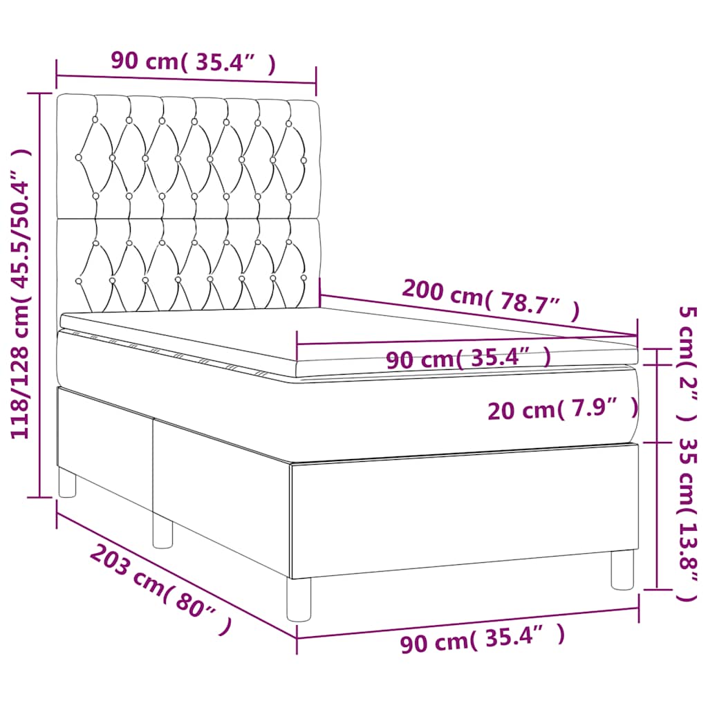 kontinentalseng med madras 90x200 cm fløjl mørkeblå