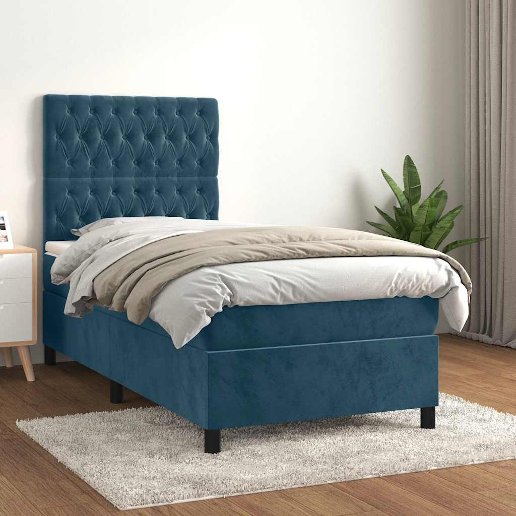 kontinentalseng med madras 90x200 cm fløjl mørkeblå