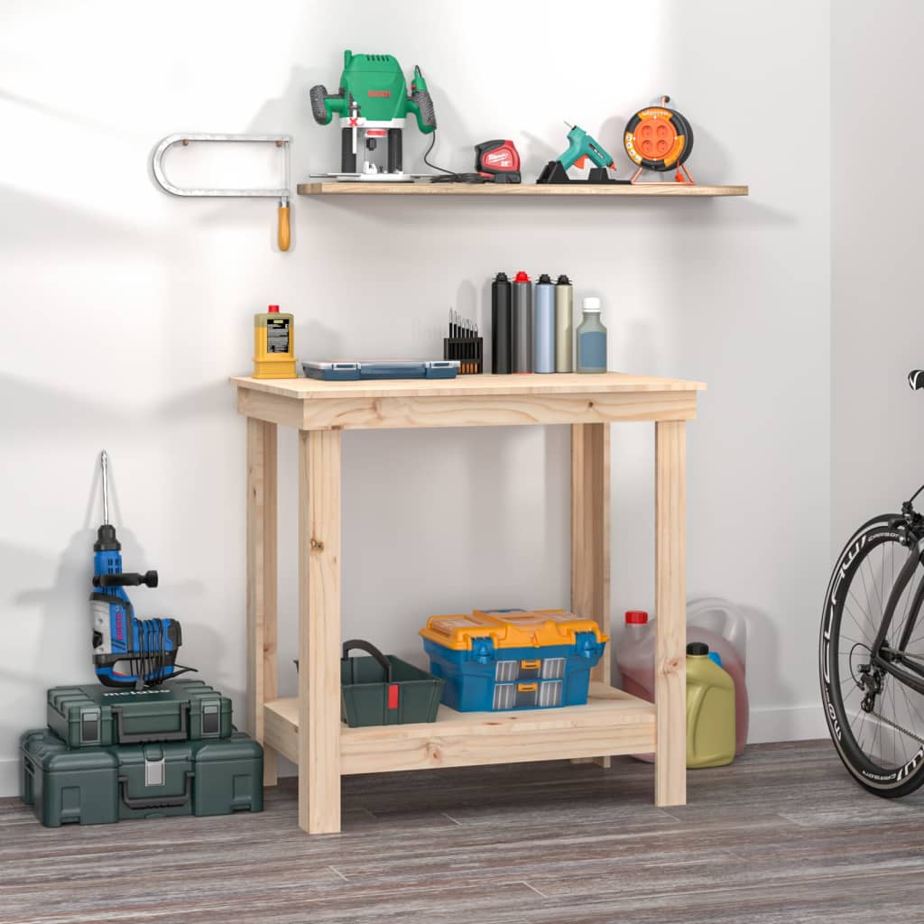 Arbejdsbord i massivt fyrretræ - 80 × 50 × 80 cm med hylde