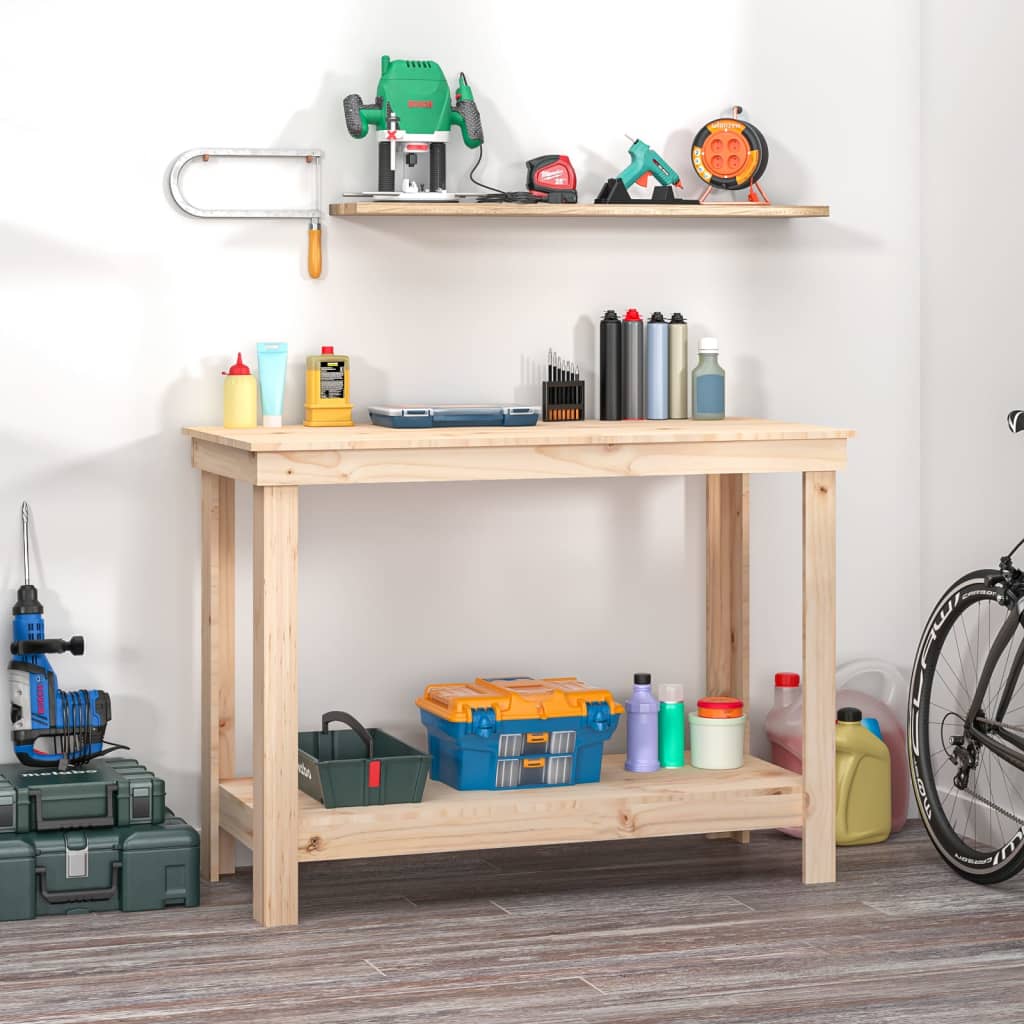 Arbejdsbord 110×50×80 cm i massivt fyrretræ - med hylde
