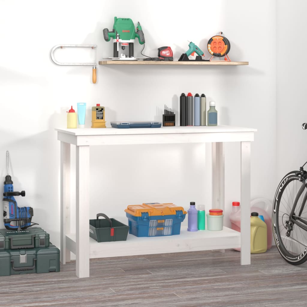 Arbejdsbord i massivt fyrretræ - hvid, 110 × 50 × 80 cm
