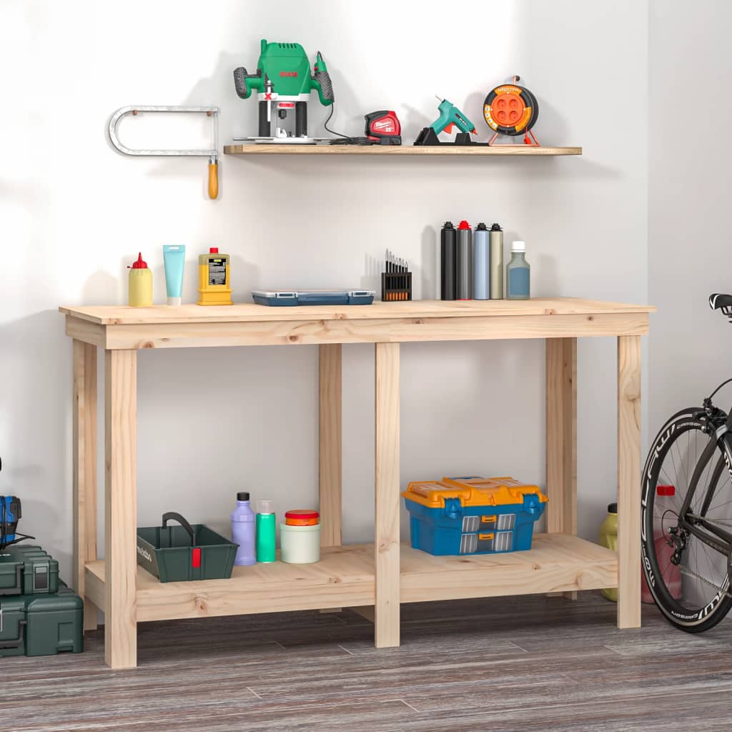 Arbejdsbord i massivt fyrretræ 140 × 50 × 80 cm - med hylde