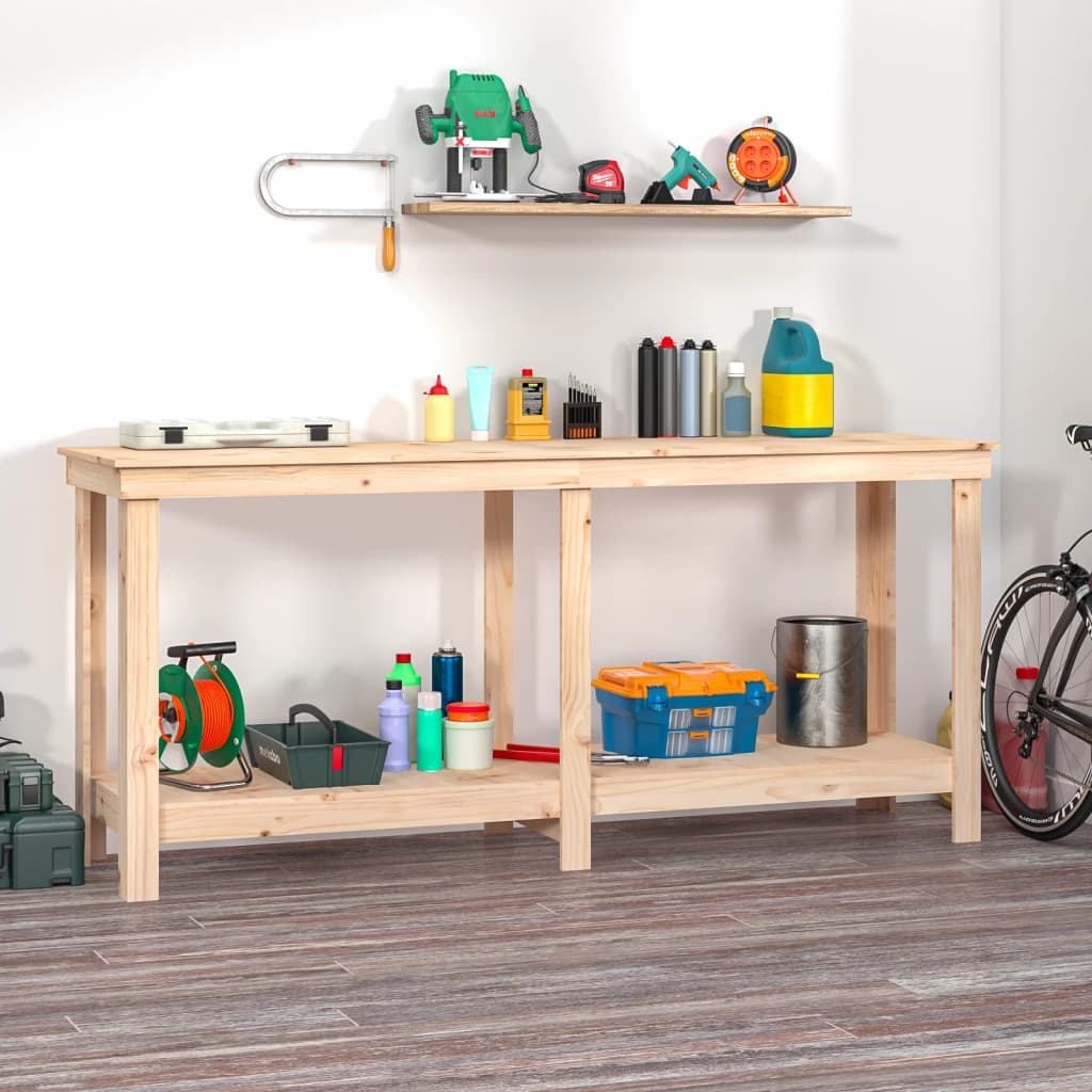 Arbejdsbord i massivt fyrretræ 180 × 50 × 80 cm - arbejdsbænk med hylde
