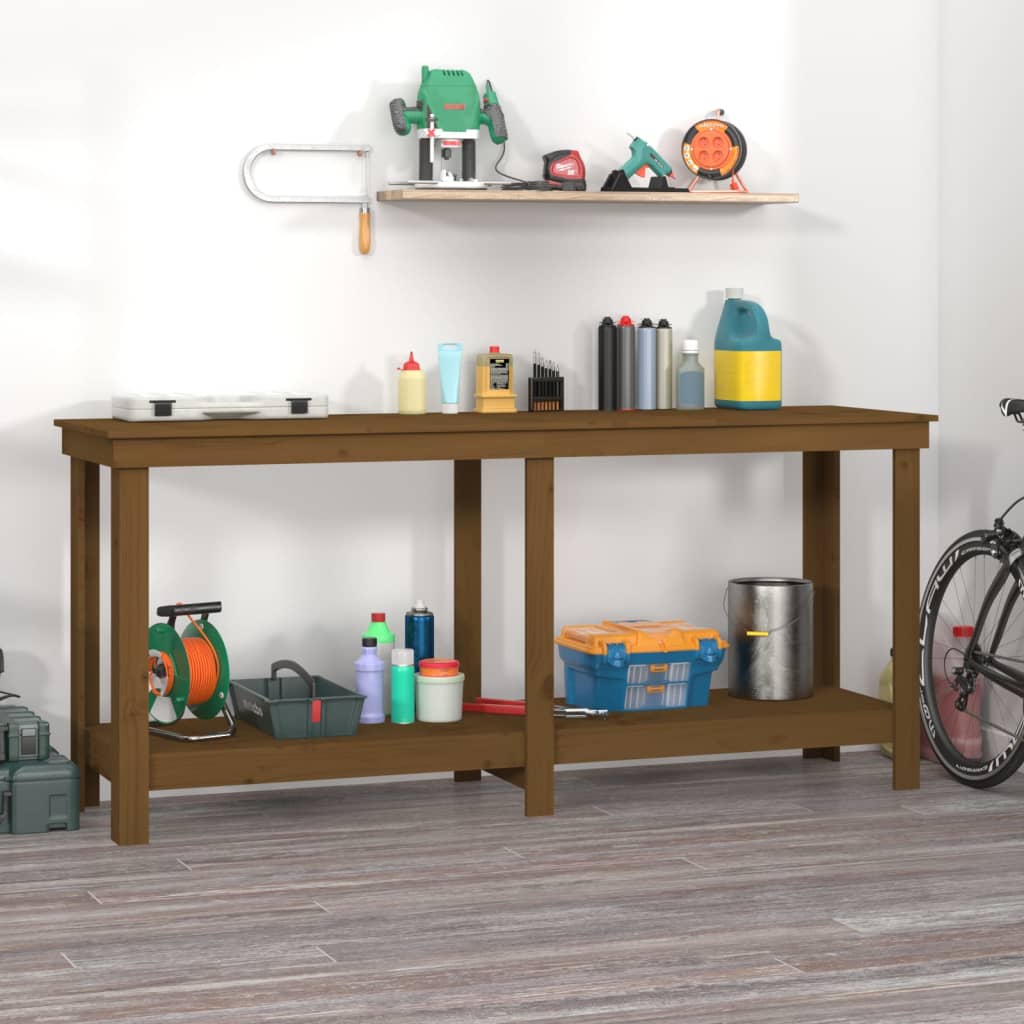 Arbejdsbord i massivt fyrretræ 180 × 50 × 80 cm - gyldenbrun