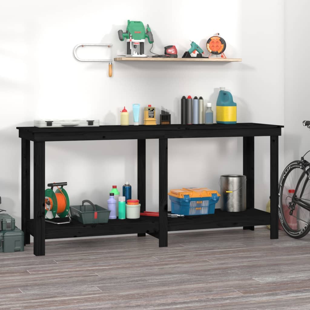 Arbejdsbord i massivt fyrretræ 180 × 50 × 80 cm - sort