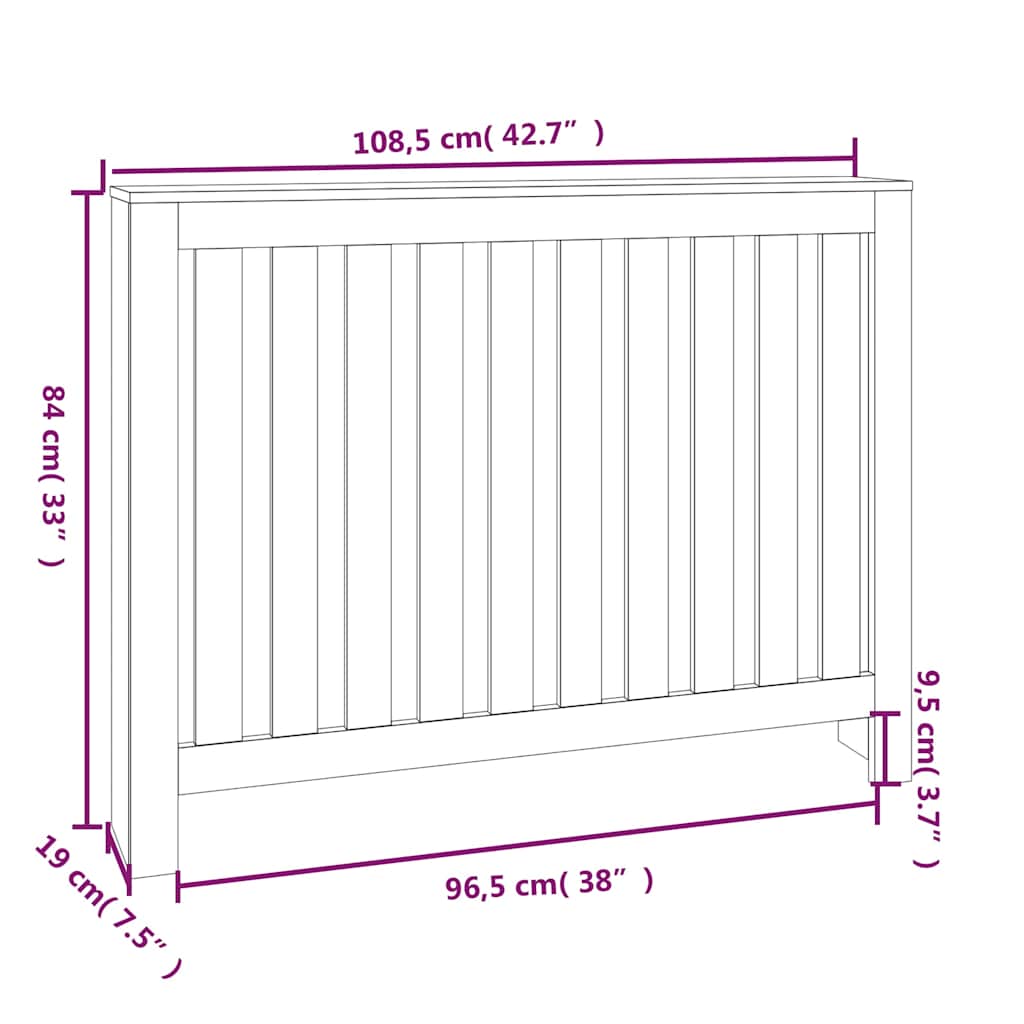 radiatorskjuler 108,5x19x84 cm massivt fyrretræ