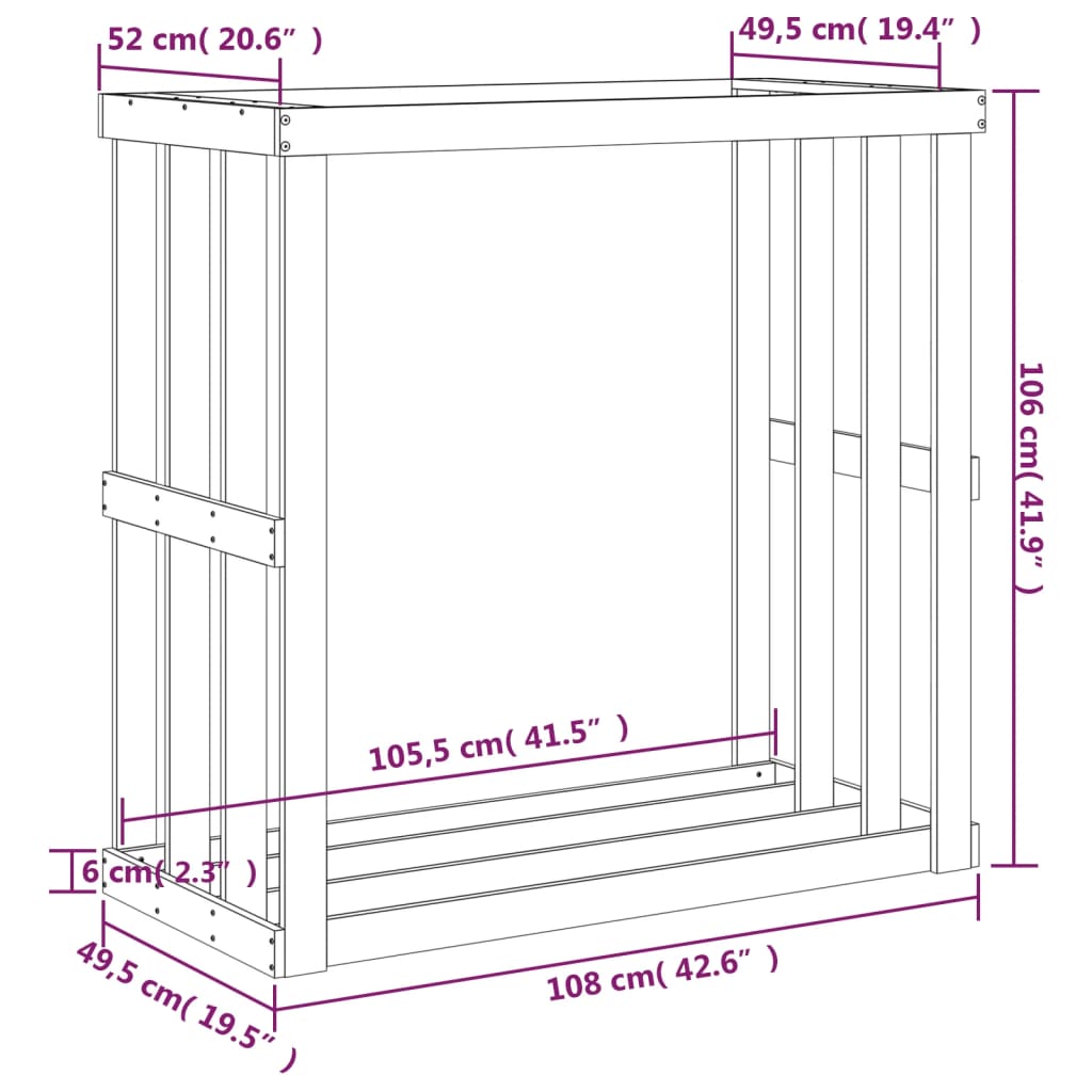 udendørs brændestativ 108x52x106 cm massivt fyrretræ hvid
