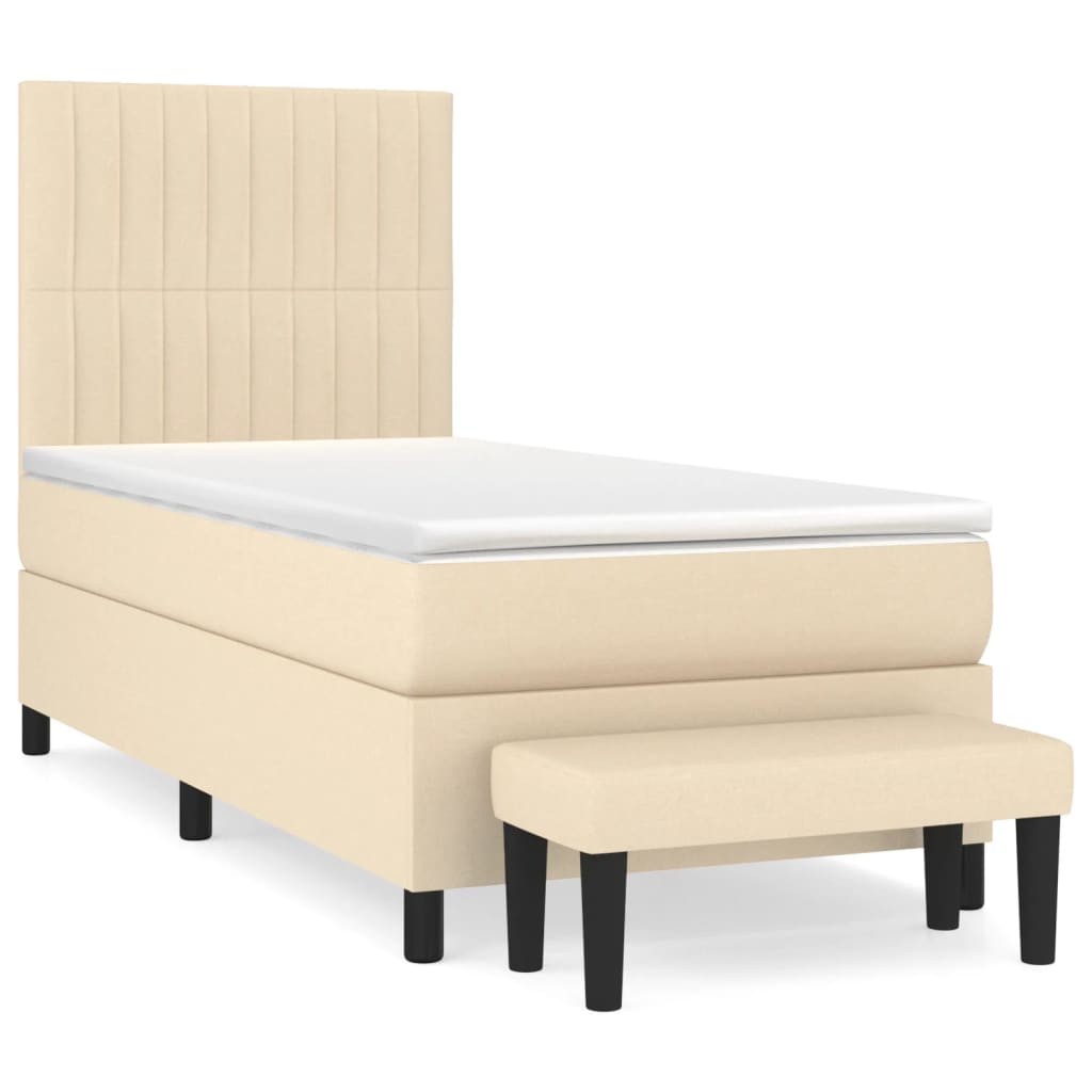 kontinentalseng med madras 90x190 cm stof cremefarvet