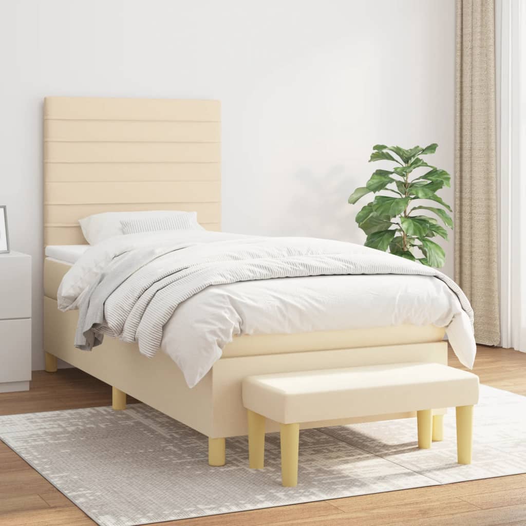 kontinentalseng med madras 90x200 cm stof cremefarvet