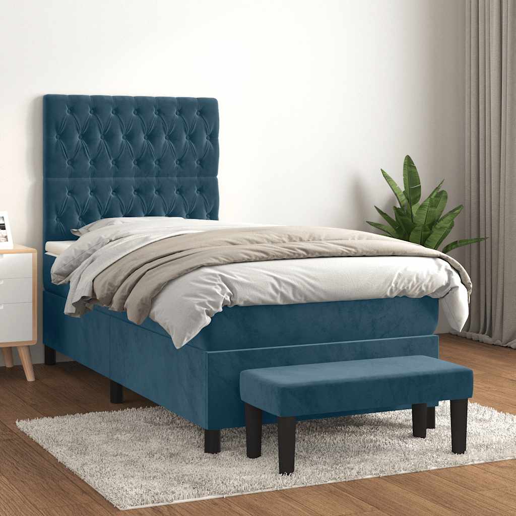 kontinentalseng med madras 90x190 cm fløjl mørkeblå