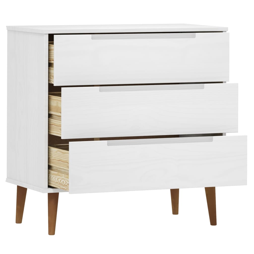 kommode MOLDE 80x40x80 cm massivt fyrretræ hvid
