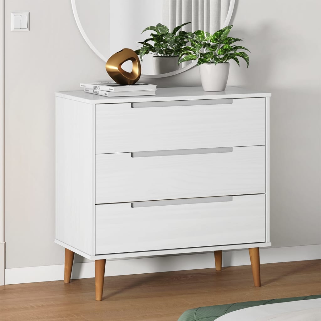 kommode MOLDE 80x40x80 cm massivt fyrretræ hvid billede