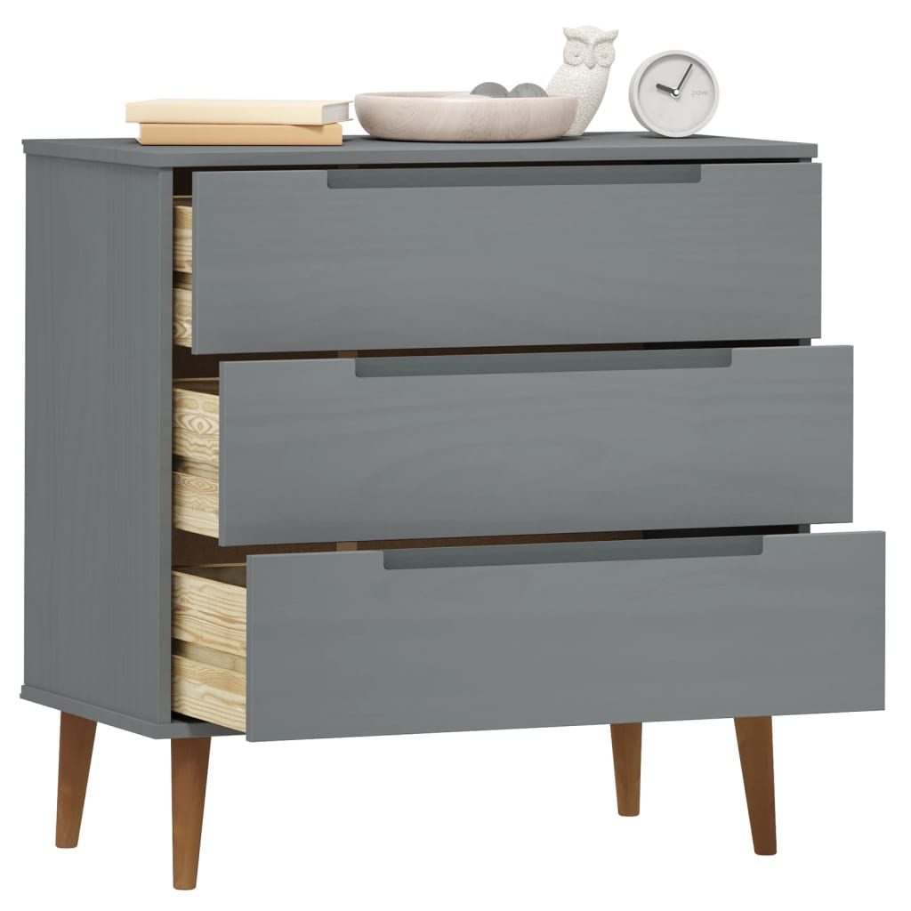 kommode MOLDE 80x40x80 cm massivt fyrretræ grå