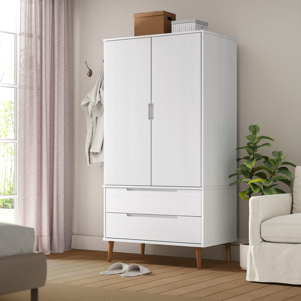 klædeskab 90x55x175 cm massivt fyrretræ hvid billede