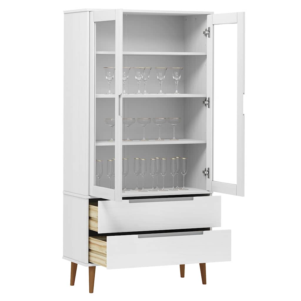 vitrineskab MOLDE 90x35x175 cm massivt fyrretræ hvid