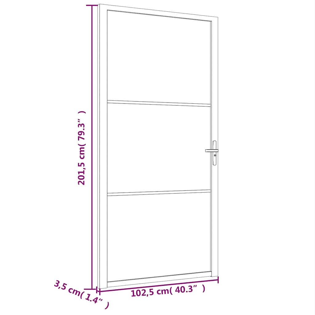 dør 102,5x201,5 cm sikkerhedsglas mat glas og aluminium sort