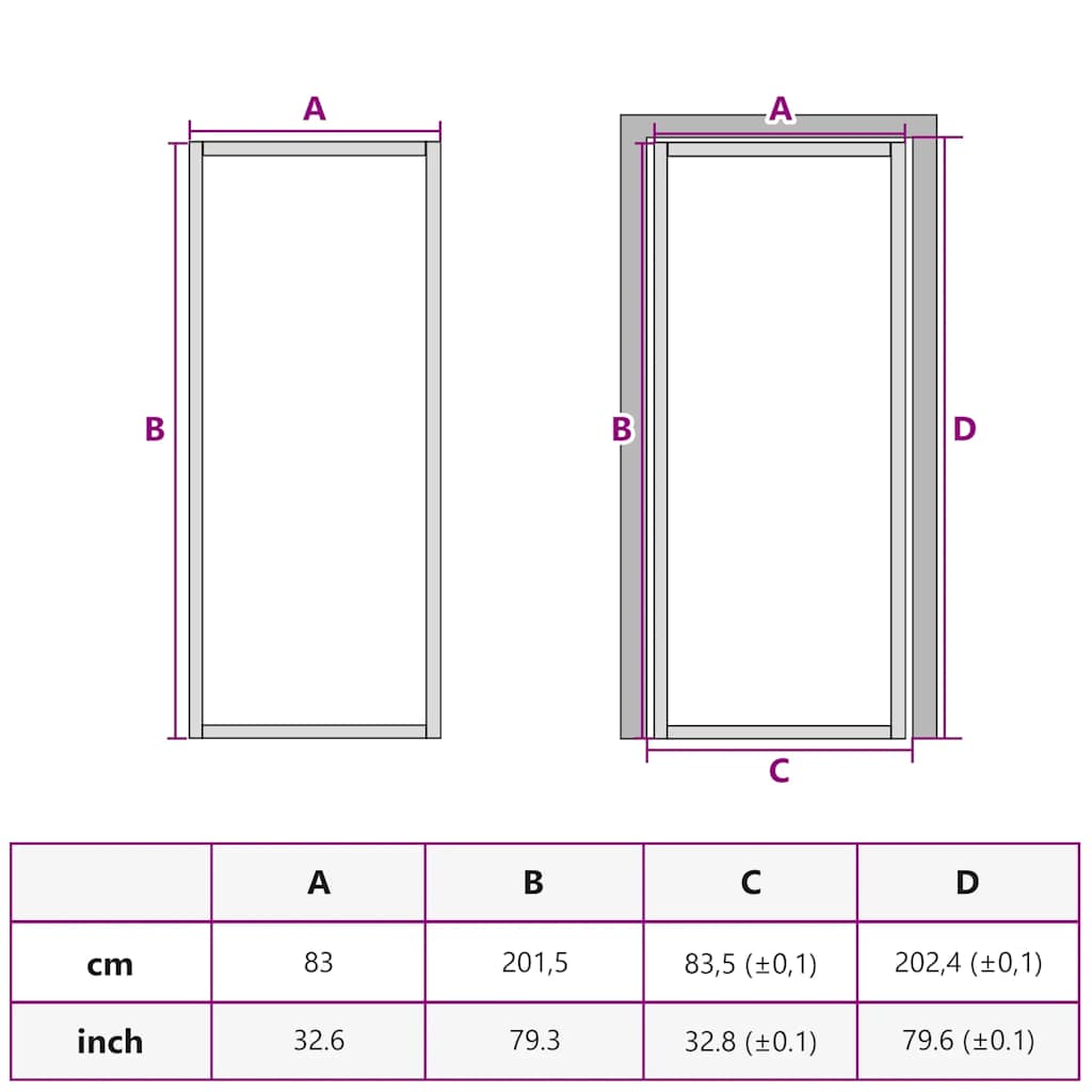 dør 83x201,5 cm mat glas og aluminium hvid