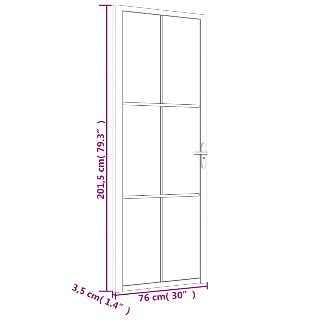 dør 76x201,5 cm mat glas og aluminium hvid