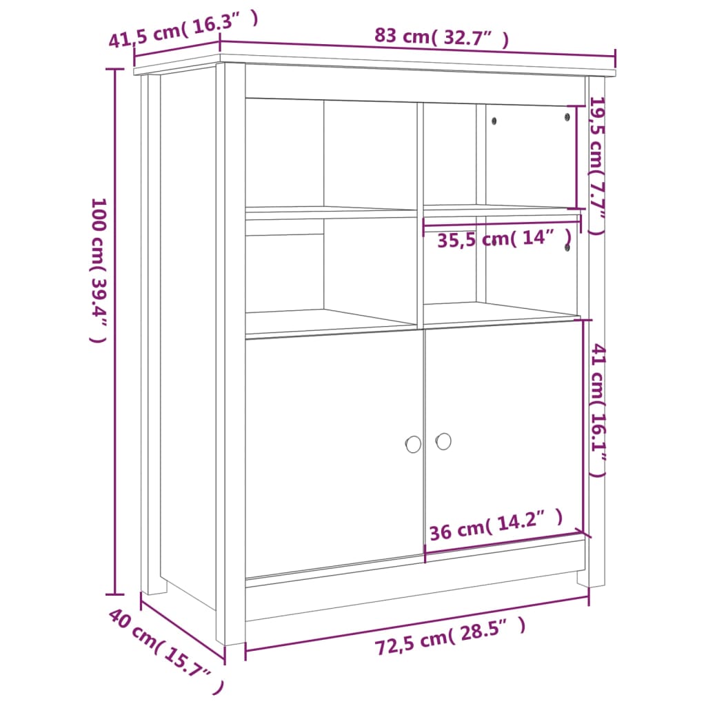 skænk 83x41,5x100 cm massivt fyrretræ grå