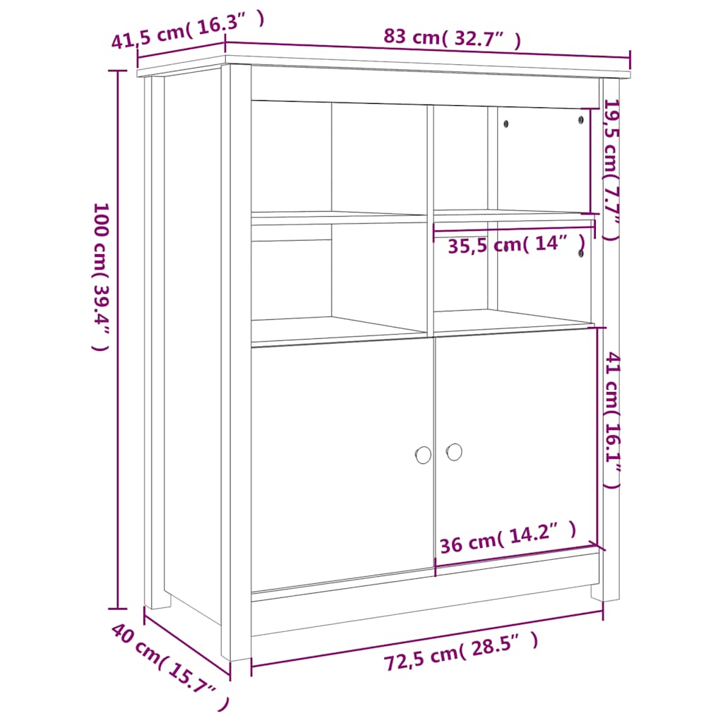 skænk 83x41,5x100 cm massivt fyrretræ gyldenbrun