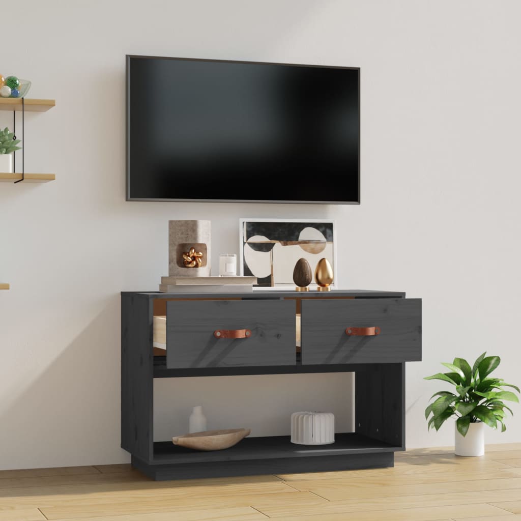 tv-bord 90x40x60 cm massivt fyrretræ grå