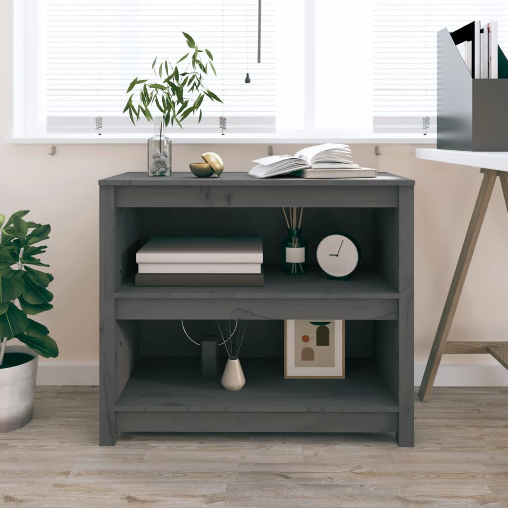 bogreol 80x35x68 cm massivt fyrretræ grå billede