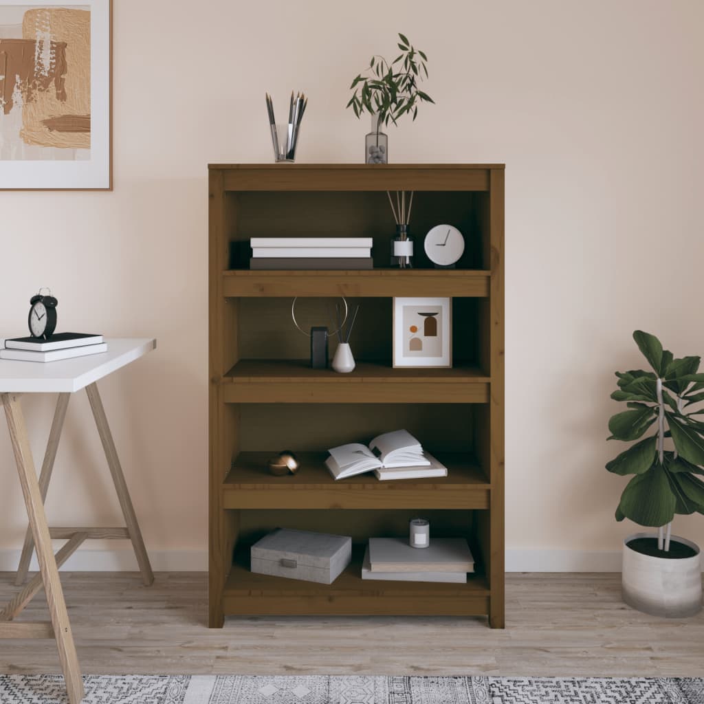 bogreol 80x35x126 cm massivt fyrretræ gyldenbrun billede