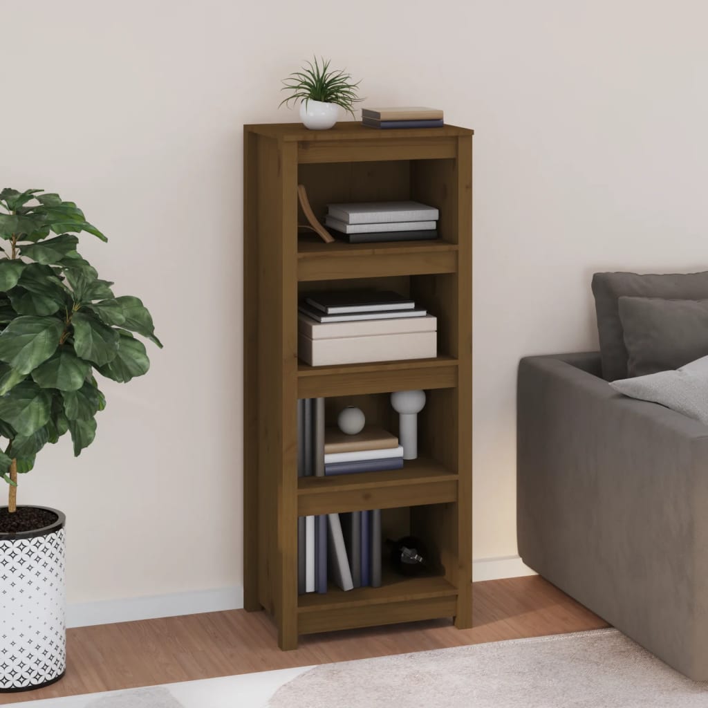 bogreol 50x35x125,5 cm massivt fyrretræ gyldenbrun billede
