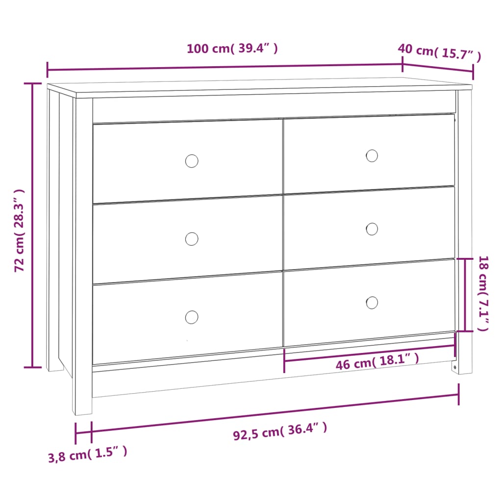 kommode 100x40x72 cm massivt fyrretræ gyldenbrun