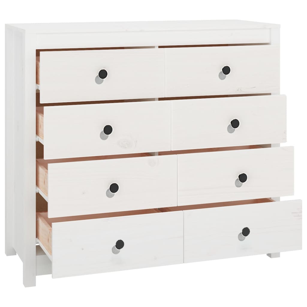 kommode 100x40x90 cm massivt fyrretræ hvid