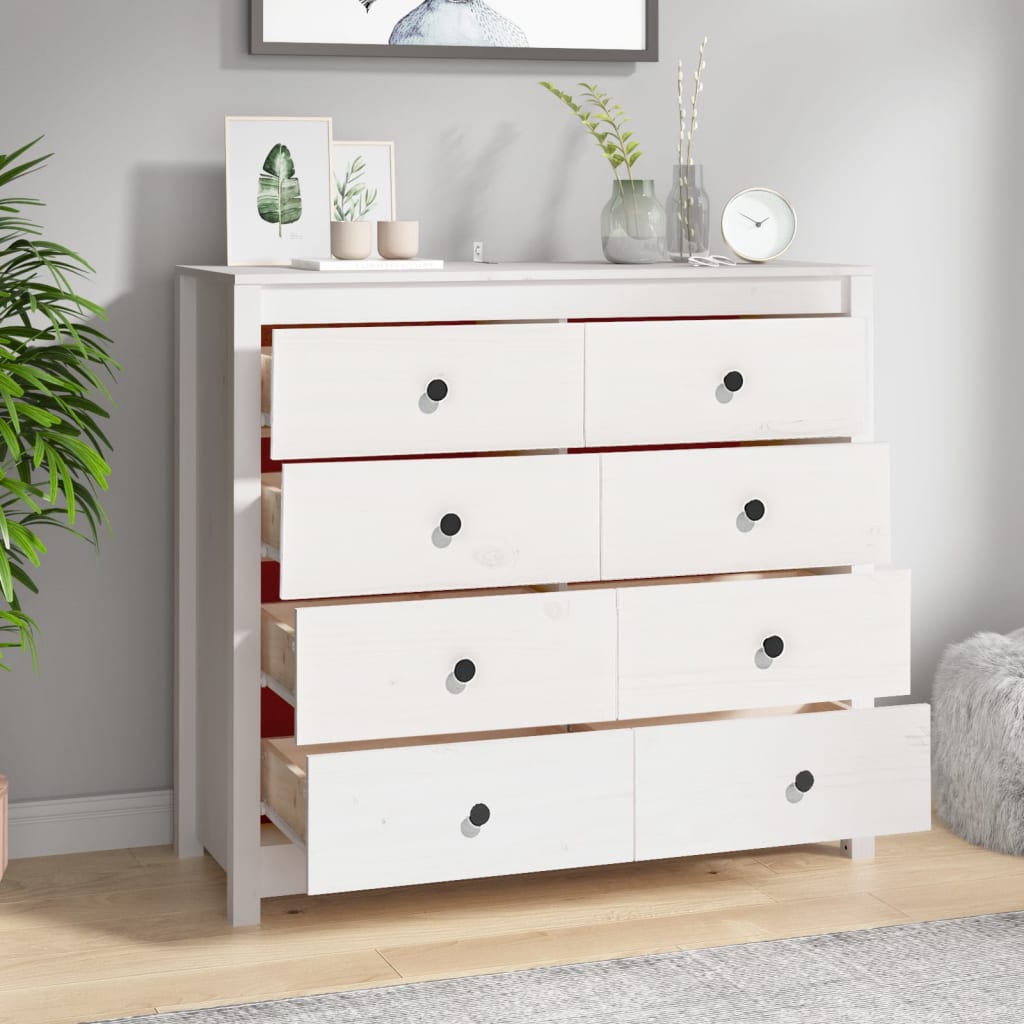 kommode 100x40x90 cm massivt fyrretræ hvid
