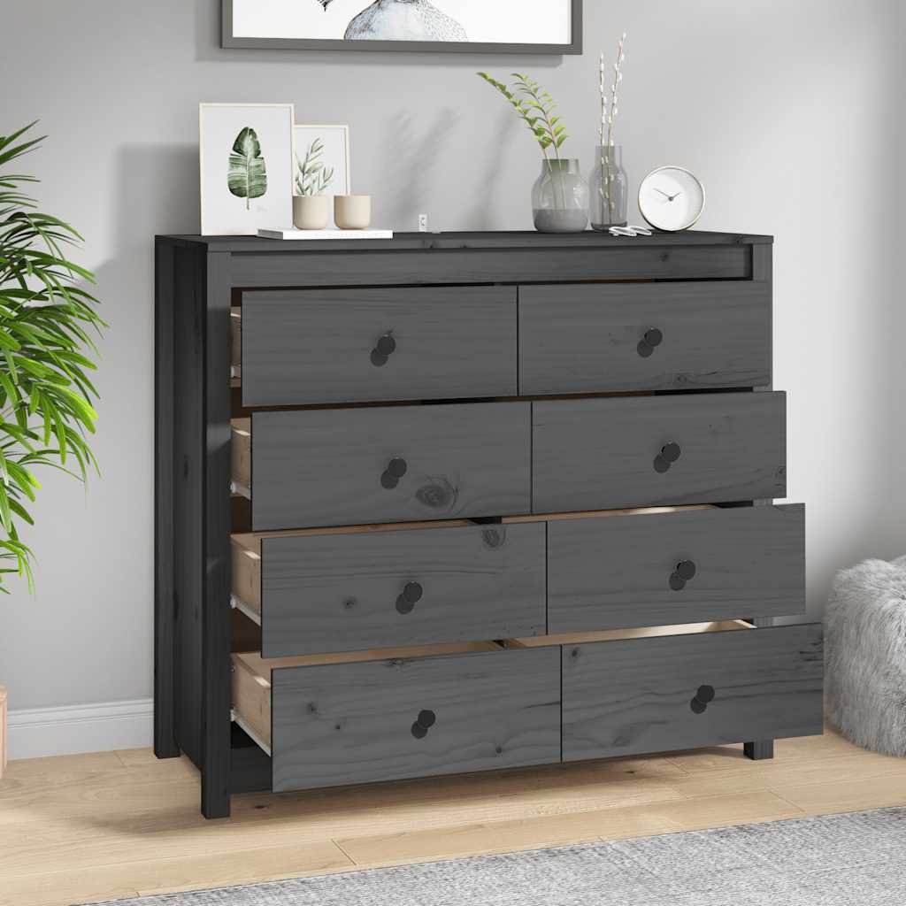 kommode 100x40x90 cm massivt fyrretræ grå