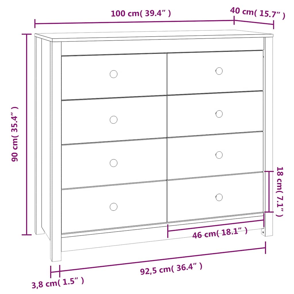 kommode 100x40x90 cm massivt fyrretræ grå