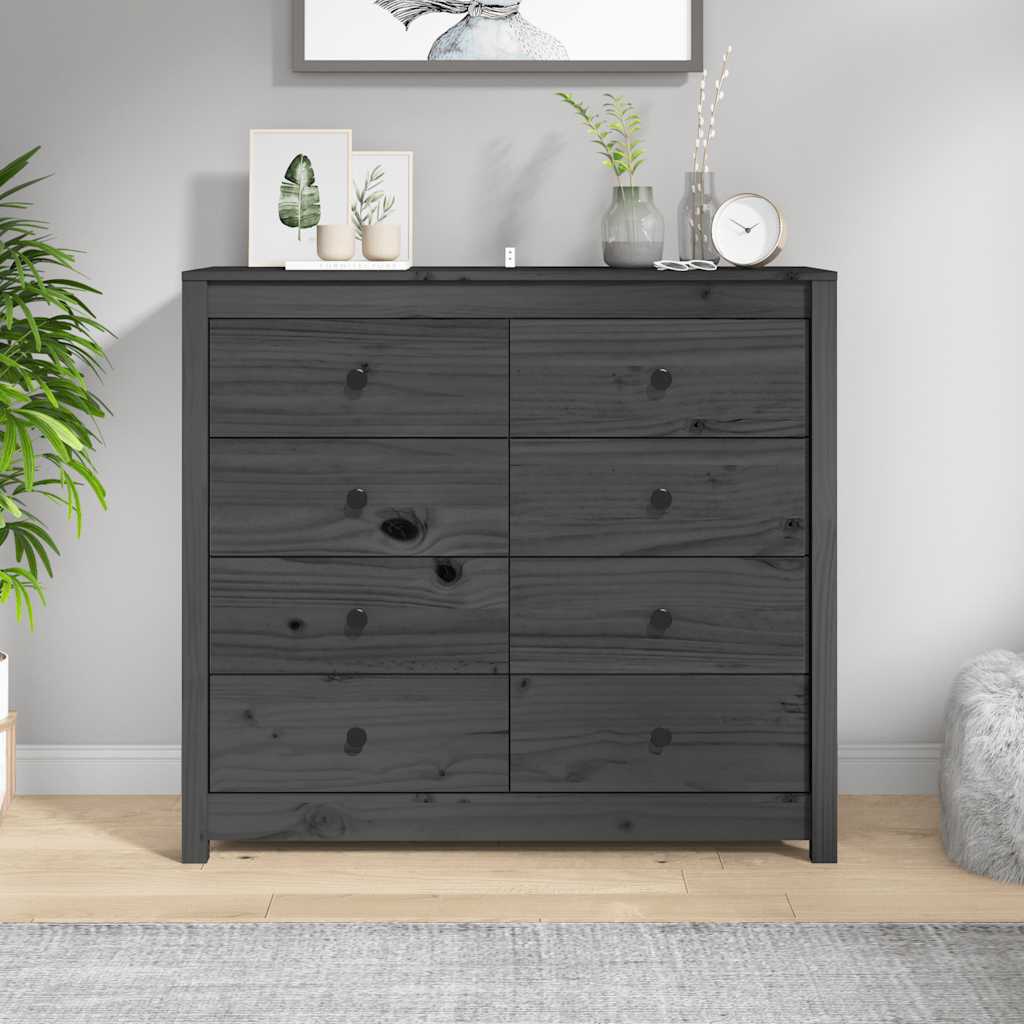 kommode 100x40x90 cm massivt fyrretræ grå