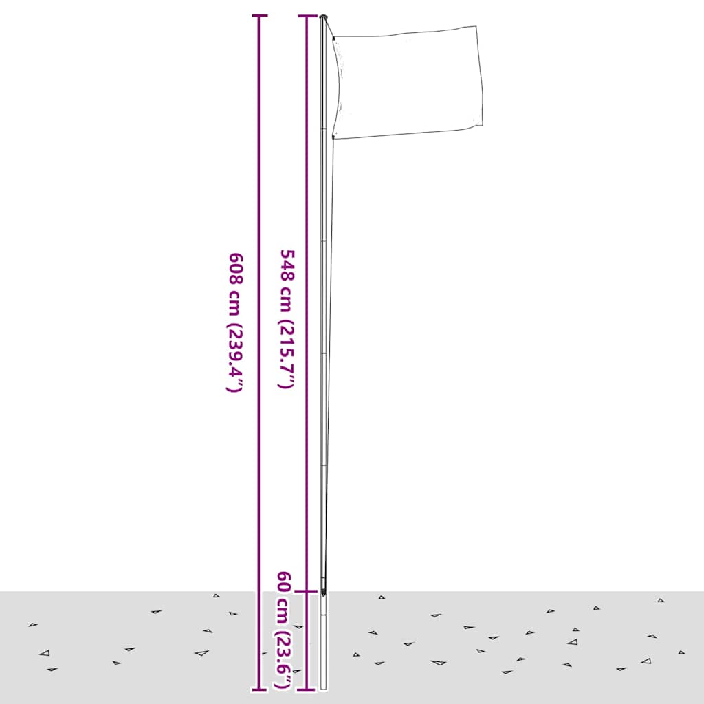 Kroatien flag og flagstang 6,08 m aluminium